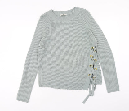 TU Womens Green Round Neck Acrylic Pullover Jumper Size 10