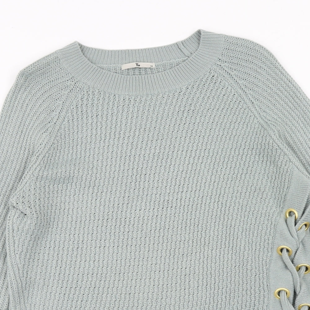 TU Womens Green Round Neck Acrylic Pullover Jumper Size 10