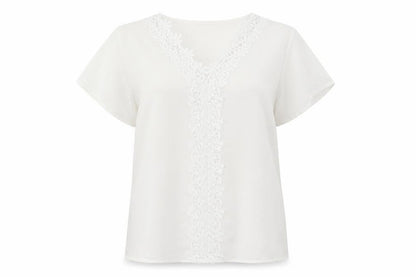 Grace Karin Womens White Polyester Basic T-Shirt Size L V-Neck