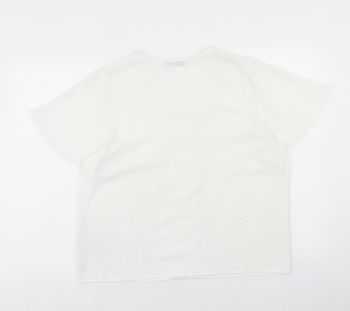 Grace Karin Womens White Polyester Basic T-Shirt Size L V-Neck