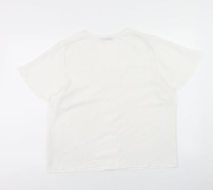 Grace Karin Womens White Polyester Basic T-Shirt Size L V-Neck