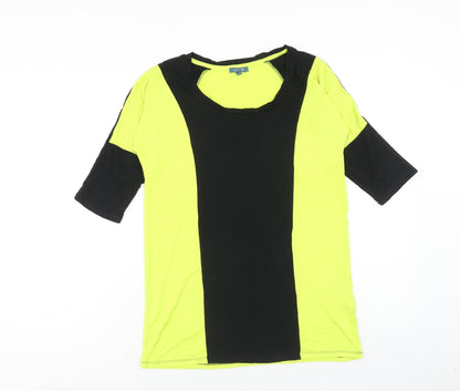 Patch Womens Yellow Viscose Basic T-Shirt Size XS Scoop Neck Pullover - Colourblock