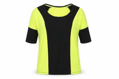 Patch Womens Yellow Viscose Basic T-Shirt Size XS Scoop Neck Pullover - Colourblock
