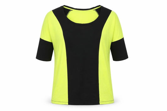 Patch Womens Yellow Viscose Basic T-Shirt Size XS Scoop Neck Pullover - Colourblock