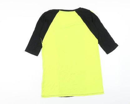 Patch Womens Yellow Viscose Basic T-Shirt Size XS Scoop Neck Pullover - Colourblock