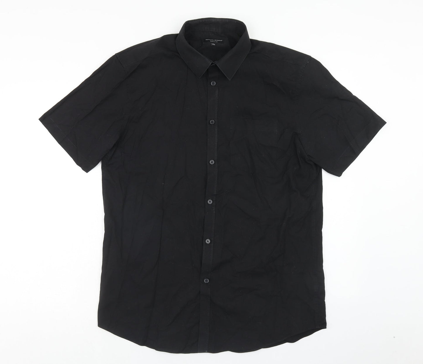Taylor & Wright Mens Black Cotton Button-Up Size 16.5 Collared Button