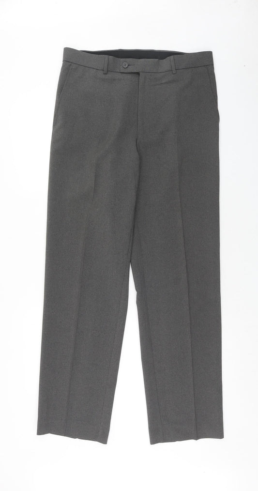 Debenhams Mens Grey Polyester Dress Pants Trousers Size 34 in L33 in Regular Hook & Eye
