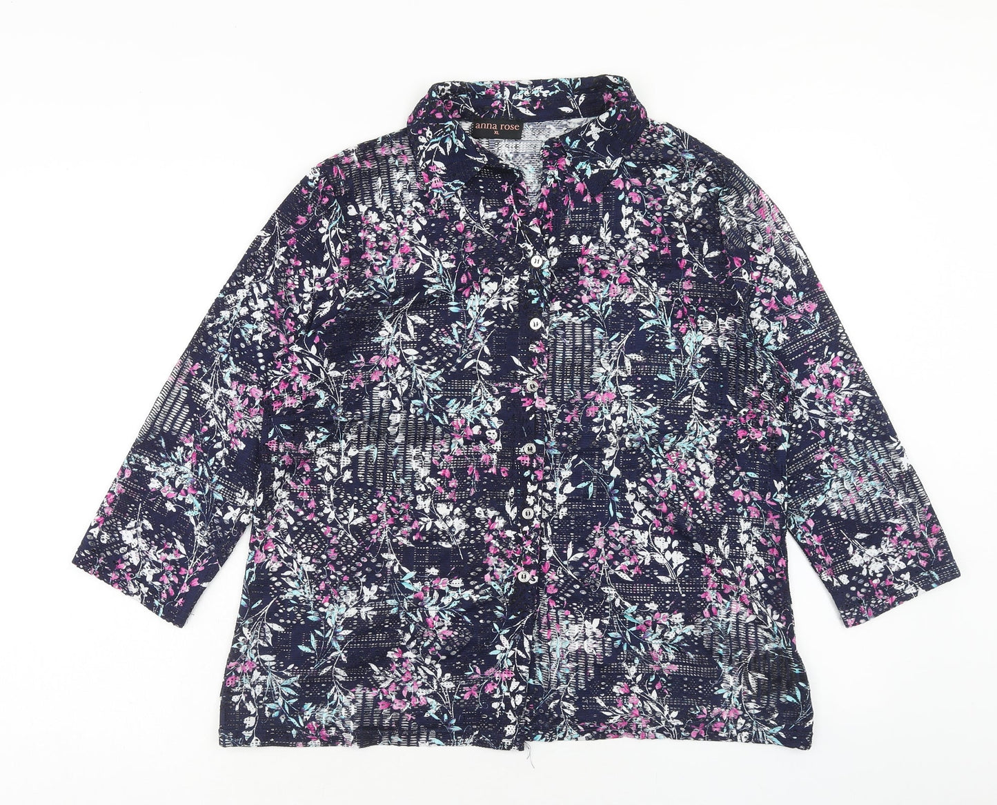 Womens UK Size XL Anna Rose Blue Basic Button-Up
