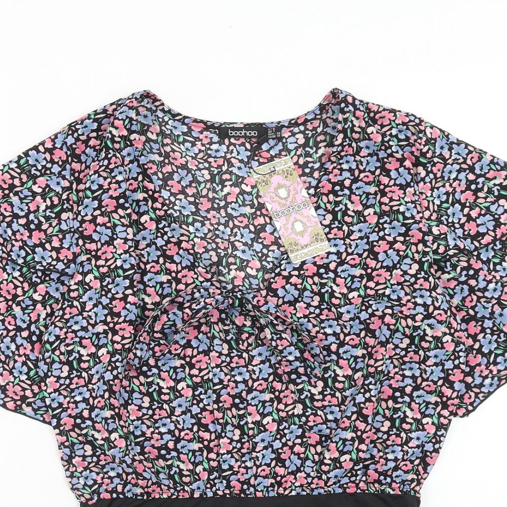 Boohoo Womens Multicoloured Floral Polyester Bodysuit One-Piece Size 6 Snap