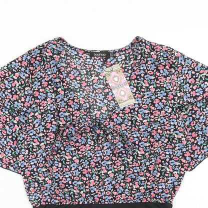 Boohoo Womens Multicoloured Floral Polyester Bodysuit One-Piece Size 6 Snap