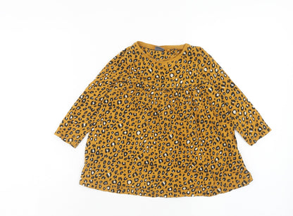 NEXT Girls Orange Animal Print Cotton T-Shirt Dress Size 2 Years Round Neck Pullover