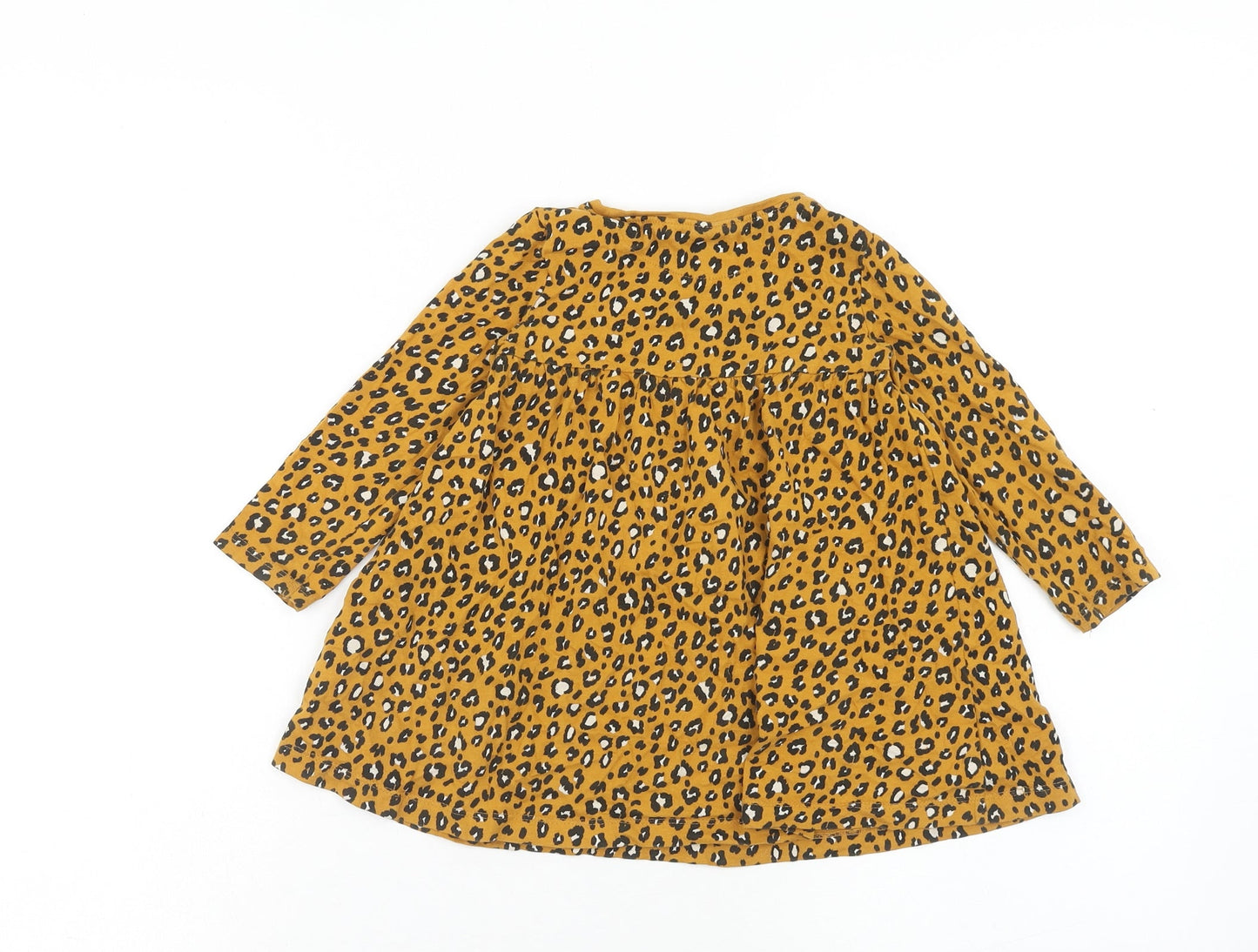 NEXT Girls Orange Animal Print Cotton T-Shirt Dress Size 2 Years Round Neck Pullover