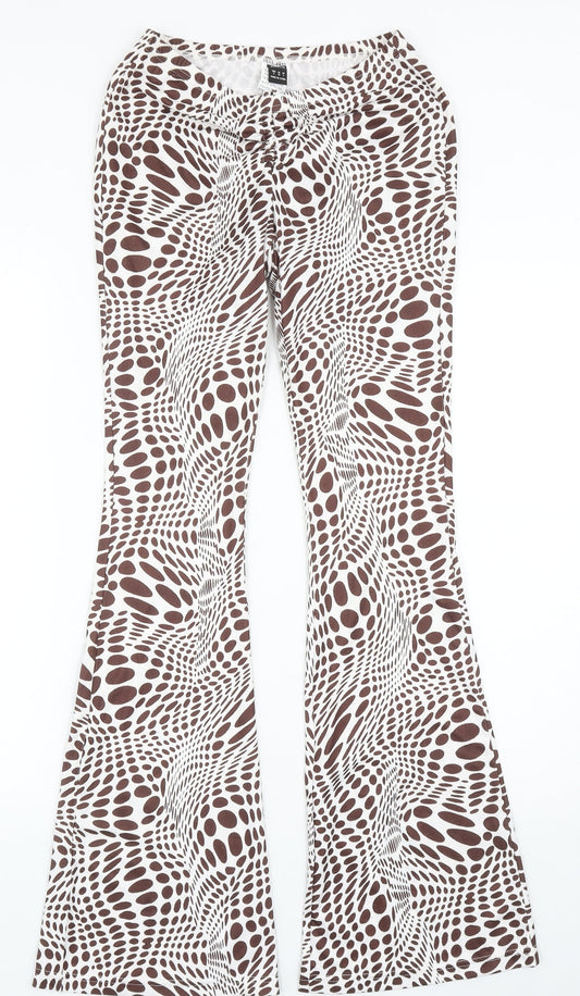 SheIn Womens Brown Geometric Polyester Sweatpants Trousers Size S Regular Drawstring