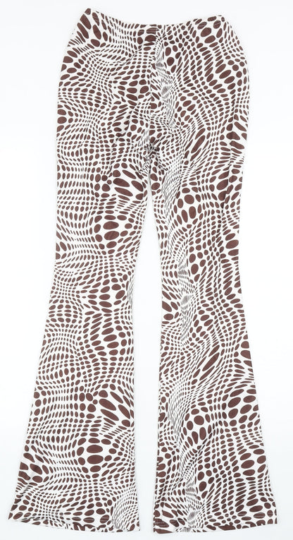 SheIn Womens Brown Geometric Polyester Sweatpants Trousers Size S Regular Drawstring