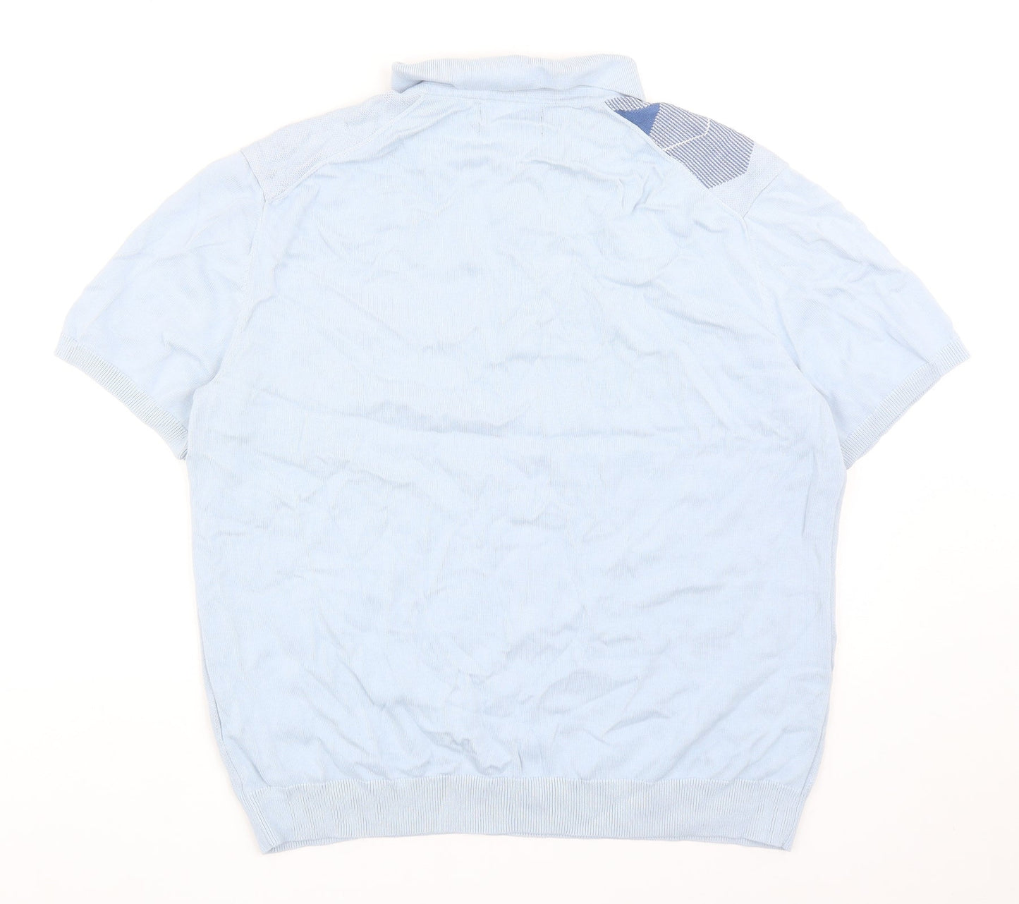 Marks and Spencer Mens Blue Argyle/Diamond Cotton Polo Size 2XL Collared Zip