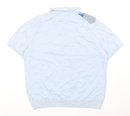 Marks and Spencer Mens Blue Argyle/Diamond Cotton Polo Size 2XL Collared Zip