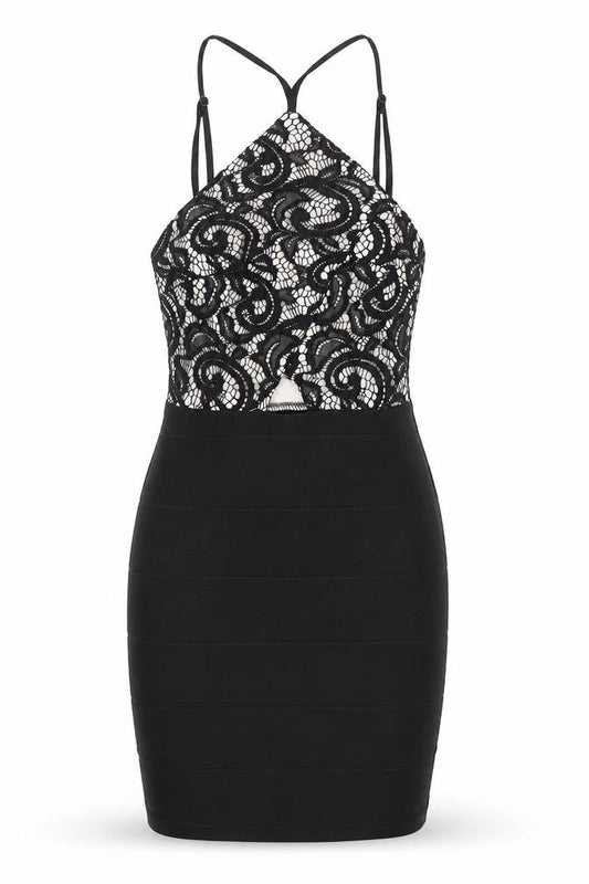 Lipsy Womens Black Floral Polyester Bodycon Size 6 Halter Zip