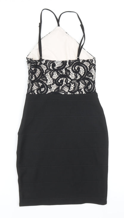 Lipsy Womens Black Floral Polyester Bodycon Size 6 Halter Zip