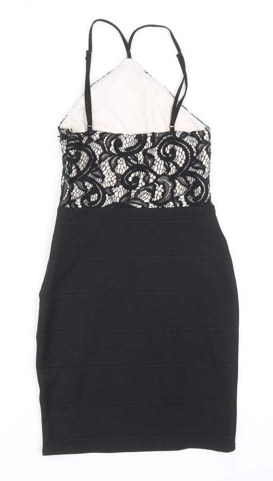 Lipsy Womens Black Floral Polyester Bodycon Size 6 Halter Zip