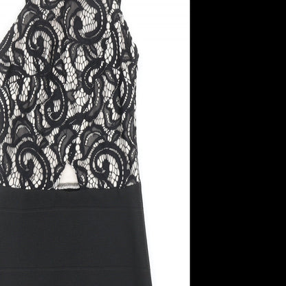 Lipsy Womens Black Floral Polyester Bodycon Size 6 Halter Zip