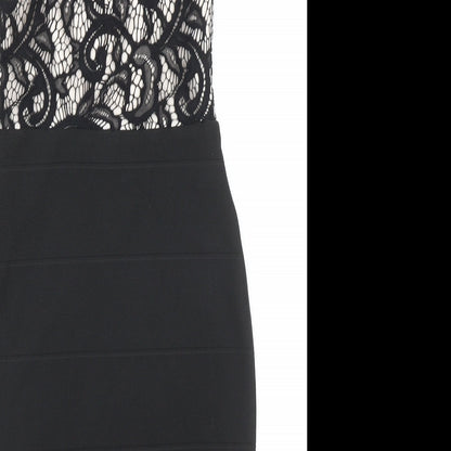 Lipsy Womens Black Floral Polyester Bodycon Size 6 Halter Zip
