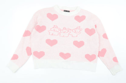 SheIn Womens Pink Round Neck Geometric Acrylic Pullover Jumper Size S