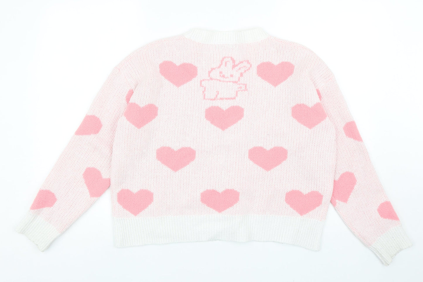 SheIn Womens Pink Round Neck Geometric Acrylic Pullover Jumper Size S