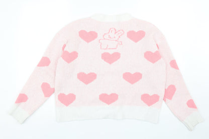 SheIn Womens Pink Round Neck Geometric Acrylic Pullover Jumper Size S