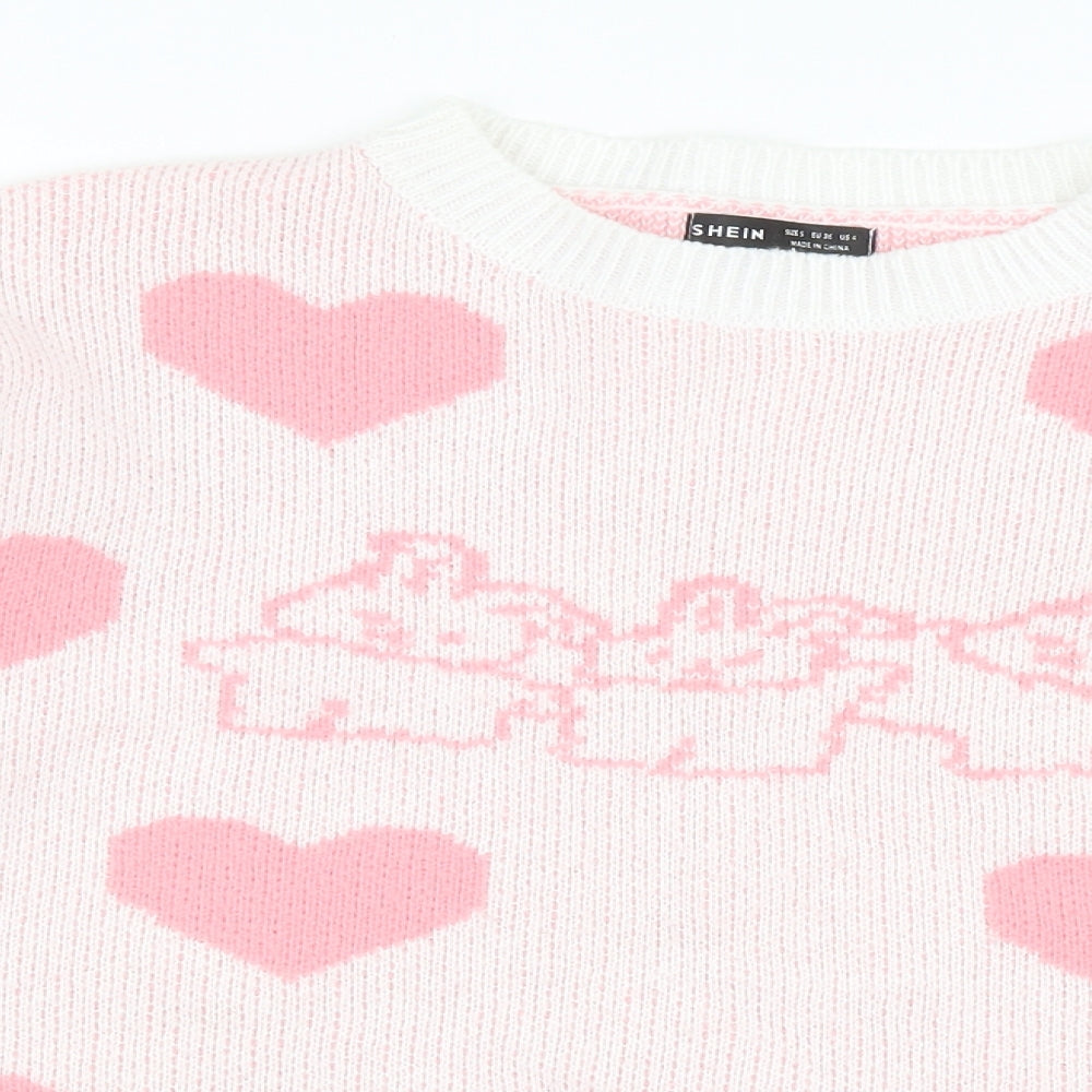 SheIn Womens Pink Round Neck Geometric Acrylic Pullover Jumper Size S