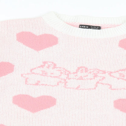 SheIn Womens Pink Round Neck Geometric Acrylic Pullover Jumper Size S
