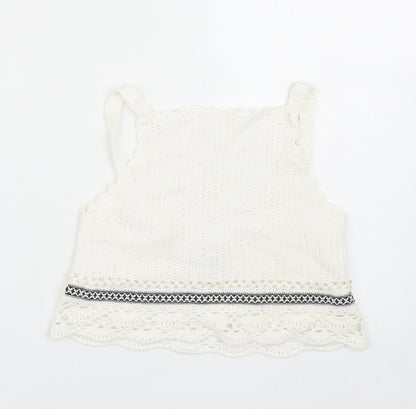 River Island Girls White Acrylic Basic Blouse Size 11-12 Years Square Neck Pullover