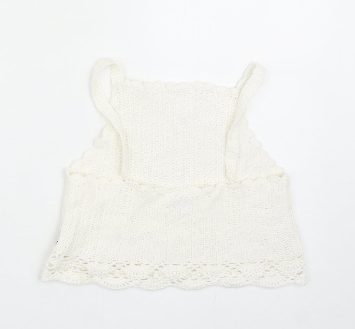 River Island Girls White Acrylic Basic Blouse Size 11-12 Years Square Neck Pullover