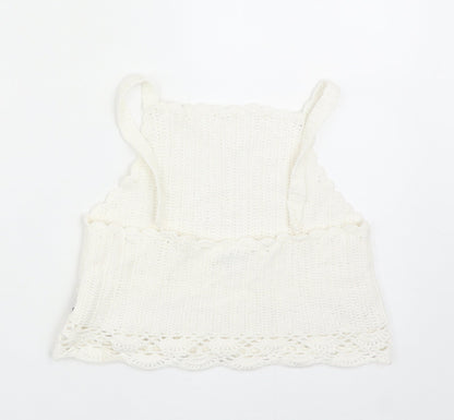 River Island Girls White Acrylic Basic Blouse Size 11-12 Years Square Neck Pullover