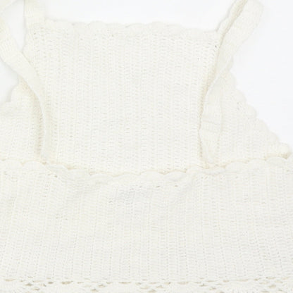 River Island Girls White Acrylic Basic Blouse Size 11-12 Years Square Neck Pullover