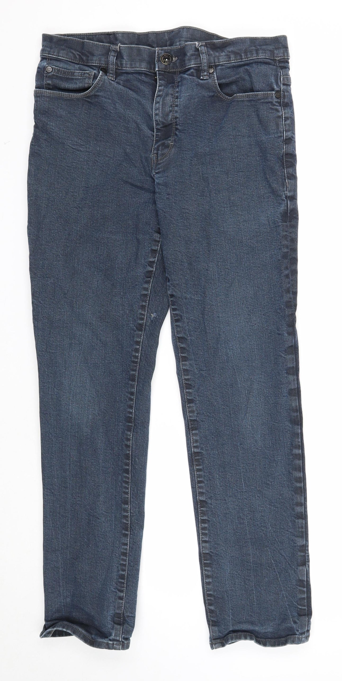 F&F Mens Blue Cotton Straight Jeans Size 36 in L32 in Regular Zip