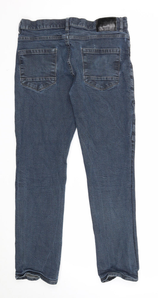 F&F Mens Blue Cotton Straight Jeans Size 36 in L32 in Regular Zip
