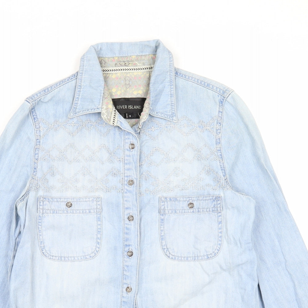 Womens UK Size 6 River Island Blue Basic Button-Up