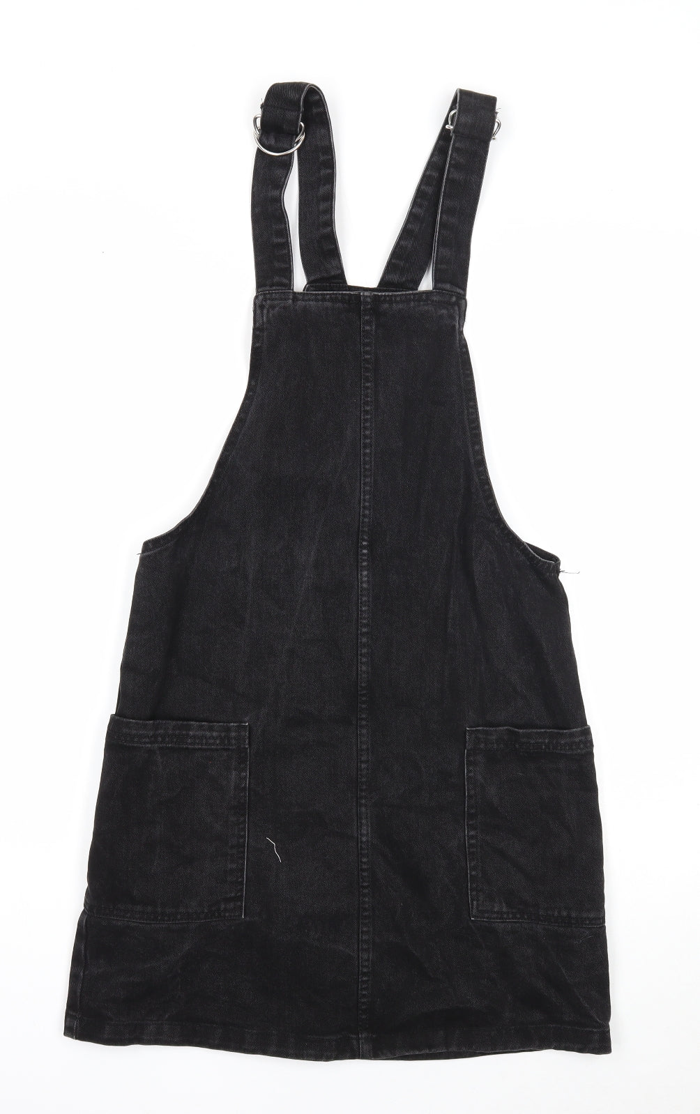 Denim & Co. Womens Black Cotton Pinafore/Dungaree Dress Size 8 Square Neck Button