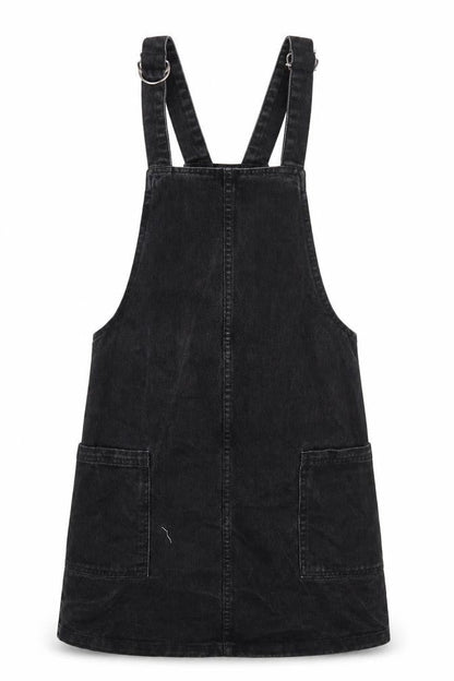 Denim & Co. Womens Black Cotton Pinafore/Dungaree Dress Size 8 Square Neck Button