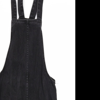 Denim & Co. Womens Black Cotton Pinafore/Dungaree Dress Size 8 Square Neck Button