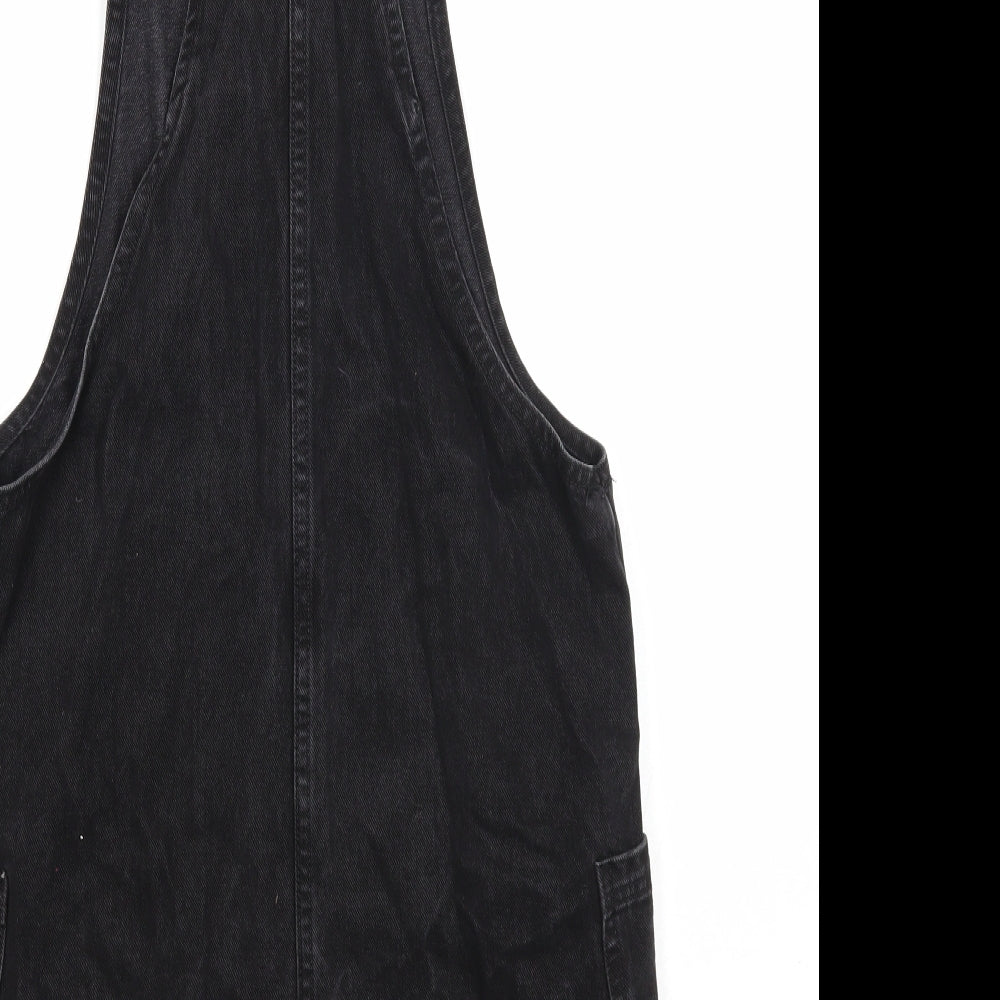 Denim & Co. Womens Black Cotton Pinafore/Dungaree Dress Size 8 Square Neck Button