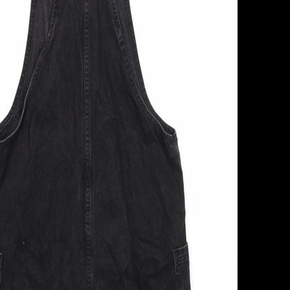 Denim & Co. Womens Black Cotton Pinafore/Dungaree Dress Size 8 Square Neck Button