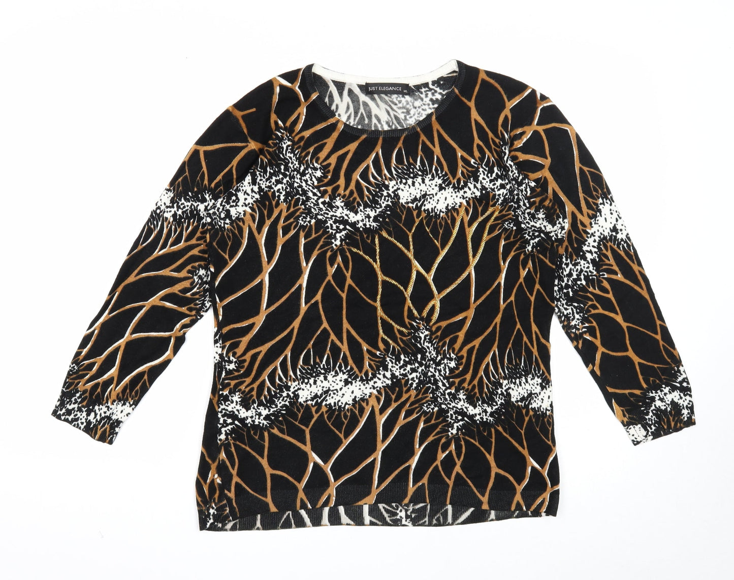 Just Elegance Womens Black Round Neck Geometric Acrylic Pullover Jumper Size M