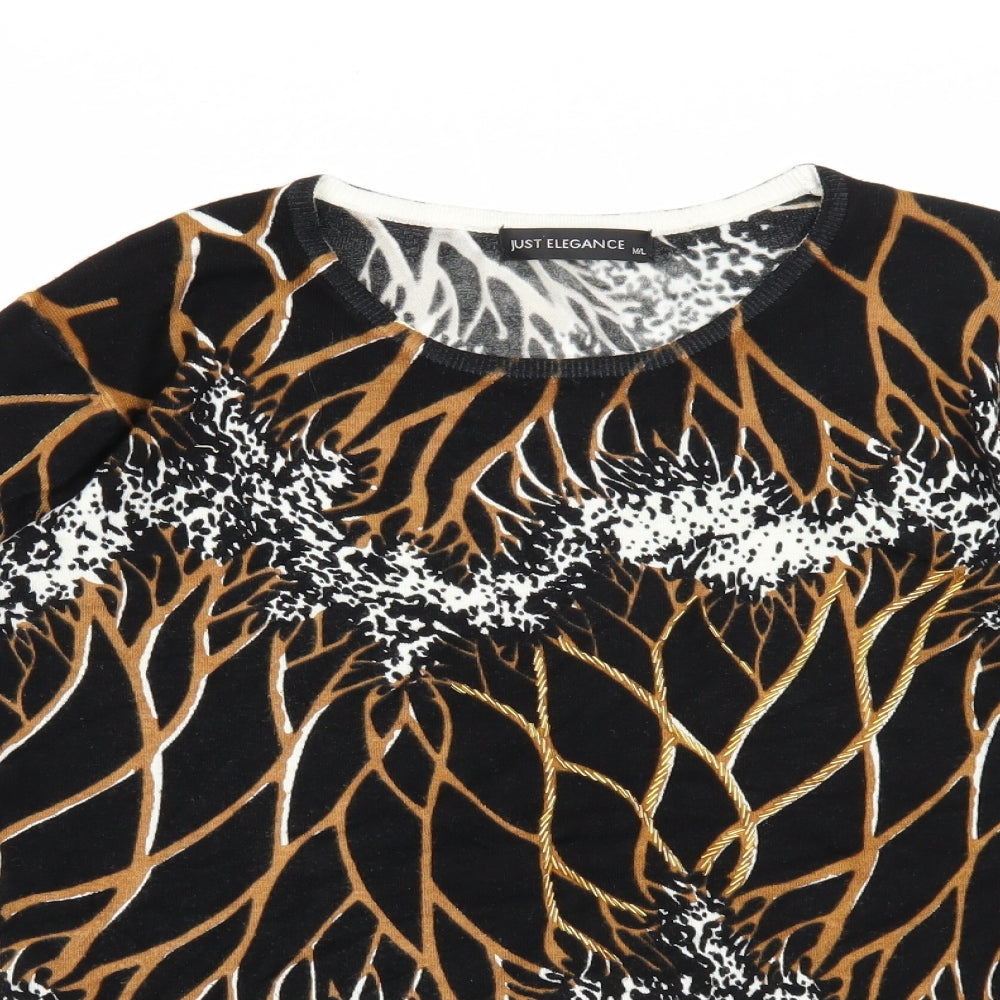 Just Elegance Womens Black Round Neck Geometric Acrylic Pullover Jumper Size M