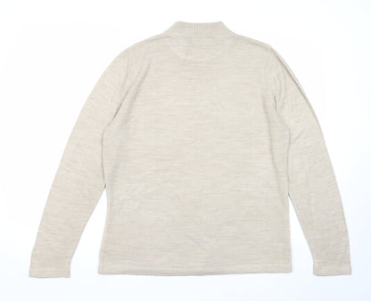 Towles Edgar Jacobs Womens Beige Mock Neck Acrylic Pullover Jumper Size 16