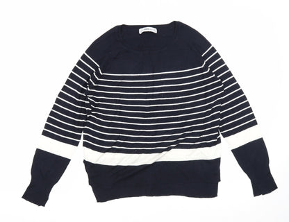 Zara Mens Blue Round Neck Striped Viscose Pullover Jumper Size S