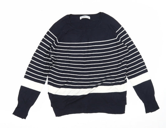 Zara Mens Blue Round Neck Striped Viscose Pullover Jumper Size S