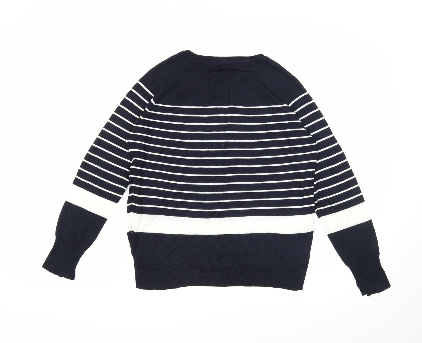 Zara Mens Blue Round Neck Striped Viscose Pullover Jumper Size S