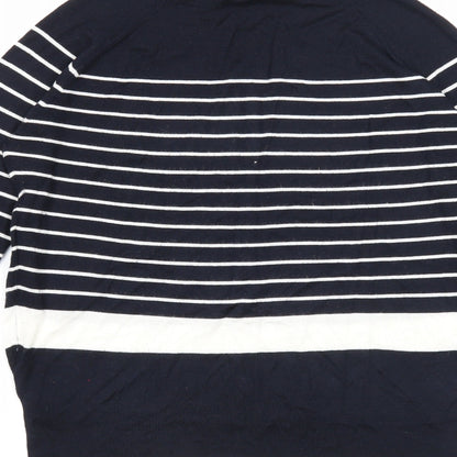 Zara Mens Blue Round Neck Striped Viscose Pullover Jumper Size S