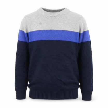 John Lewis Boys Blue Round Neck Striped Cotton Pullover Jumper Size 7 Years Pullover